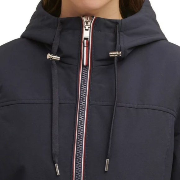 Tommy Hilfiger Heavyweight Softshell Navy Hooded Jacket SizeL Pre-owned Like New - Picture 2 of 6